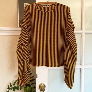 Zara black and yellow stripe ruffle sleeve top